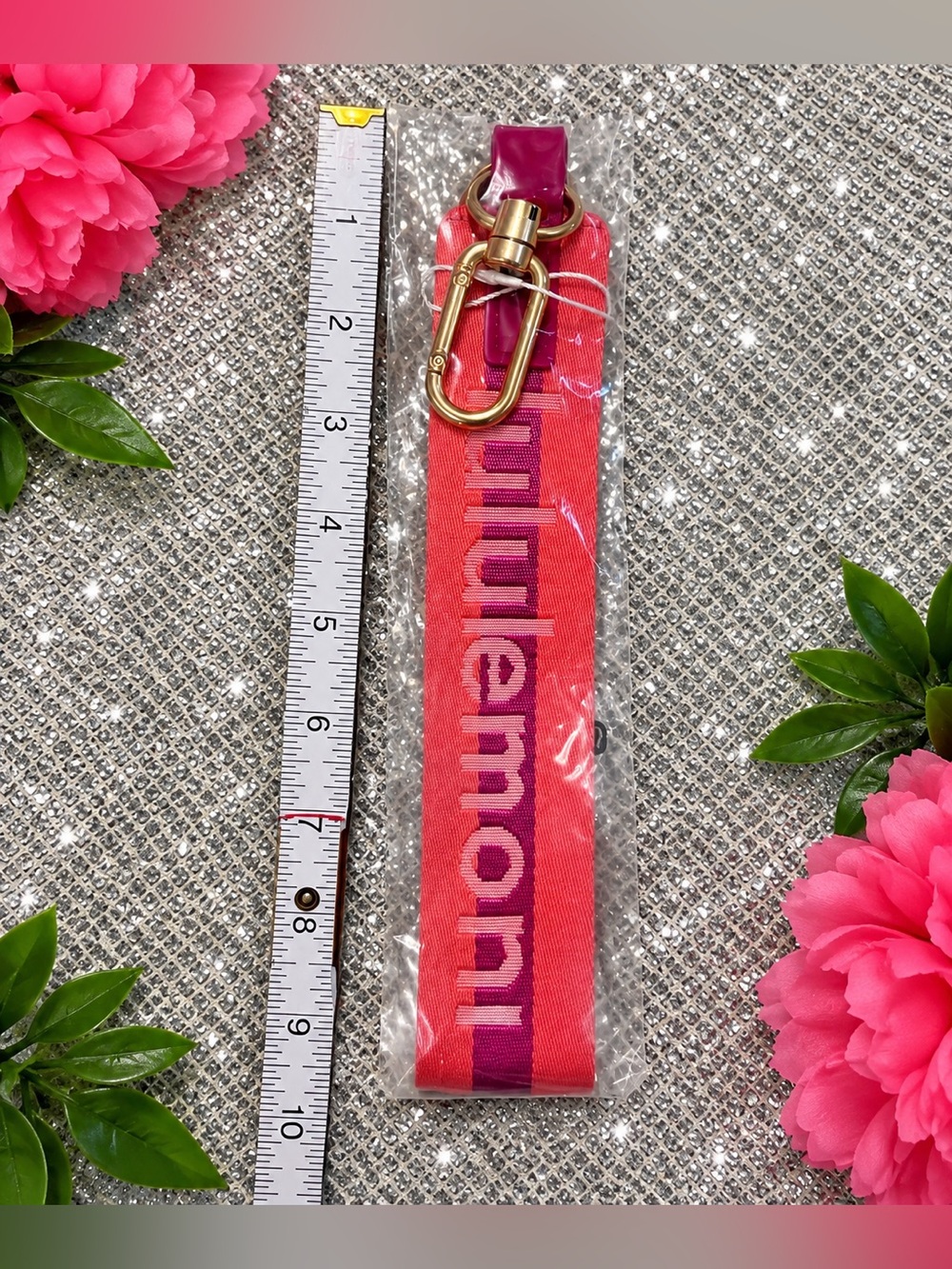NWT lululemon Never Lost Keychain Wordmark Wristlet Strap Pink Berry